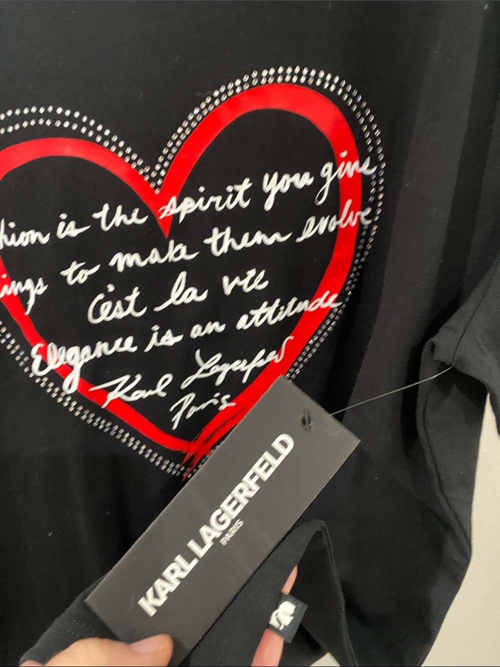 Karl Lagerfeld Black T‑Shirt with Red Heart Graphic and Script - Picture 4 of 6